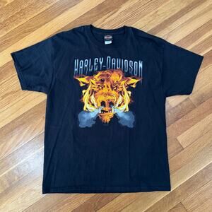 Harley Davidson T-Shirt Mens Large Flaming Pig Motorcycle Biker Black